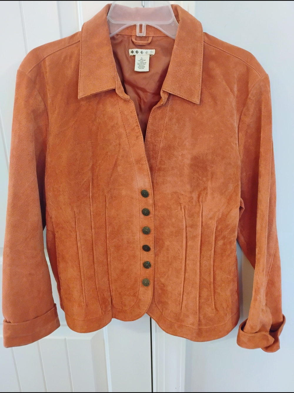Vintage Women's 100 Percent Suede Leather Rust Cognac Button Front Jacket XLG - Picture 6 of 16